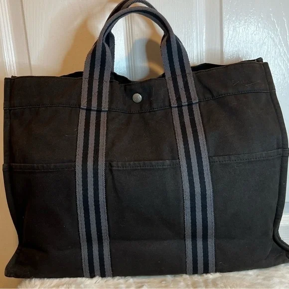 HERMES FOURRE TOUT MM VINTAGE TOTE BAG CANVAS BLACK - Picture 2 of 13